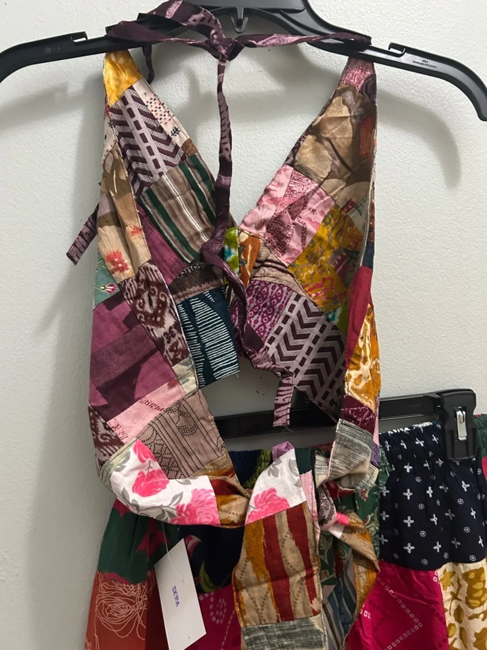 Patchwork 2pcs skirt set , Maxi Skirt and matching halter Top Multicolor S/M - Picture 5 of 5